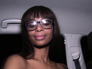 Funny ebony amateur bangs in public